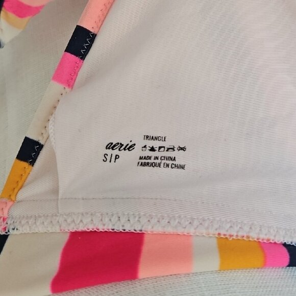 Aerie Pink and Navy Ruffled Longline Bikini Top - Picture 2 of 4